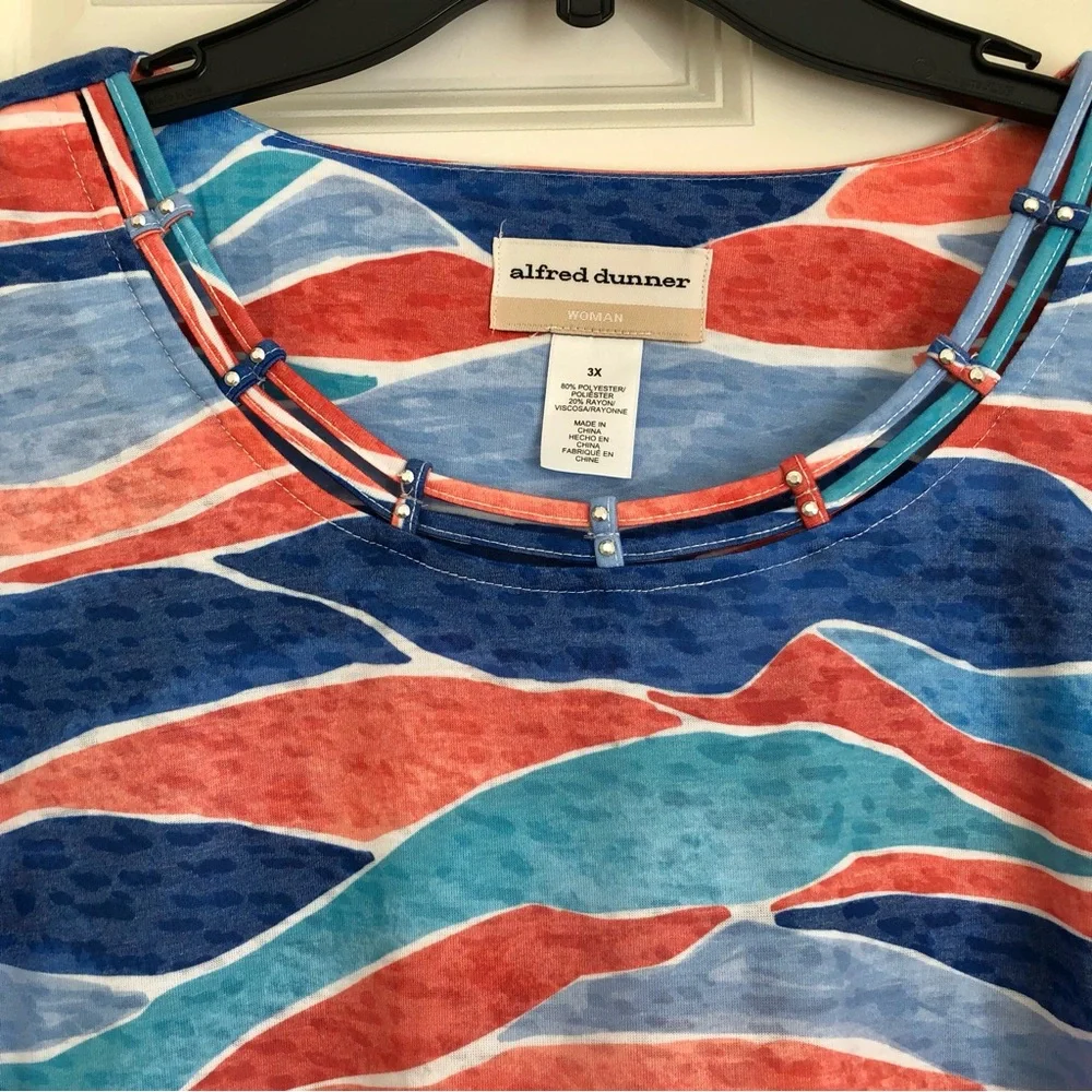 ALFRED DUNNER PLUS SIZE 3X TOP CREW NECK NEPTUNE BEACH 3/4 SLEEVE WAVES TUNIC - Picture 5 of 6